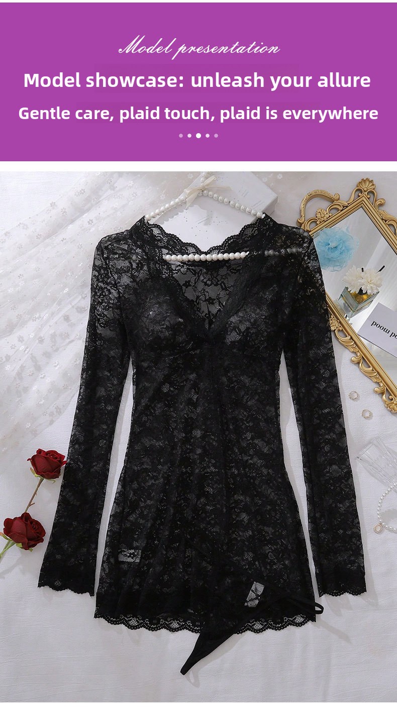 Black Lace See-through Bodysuit product detail 8