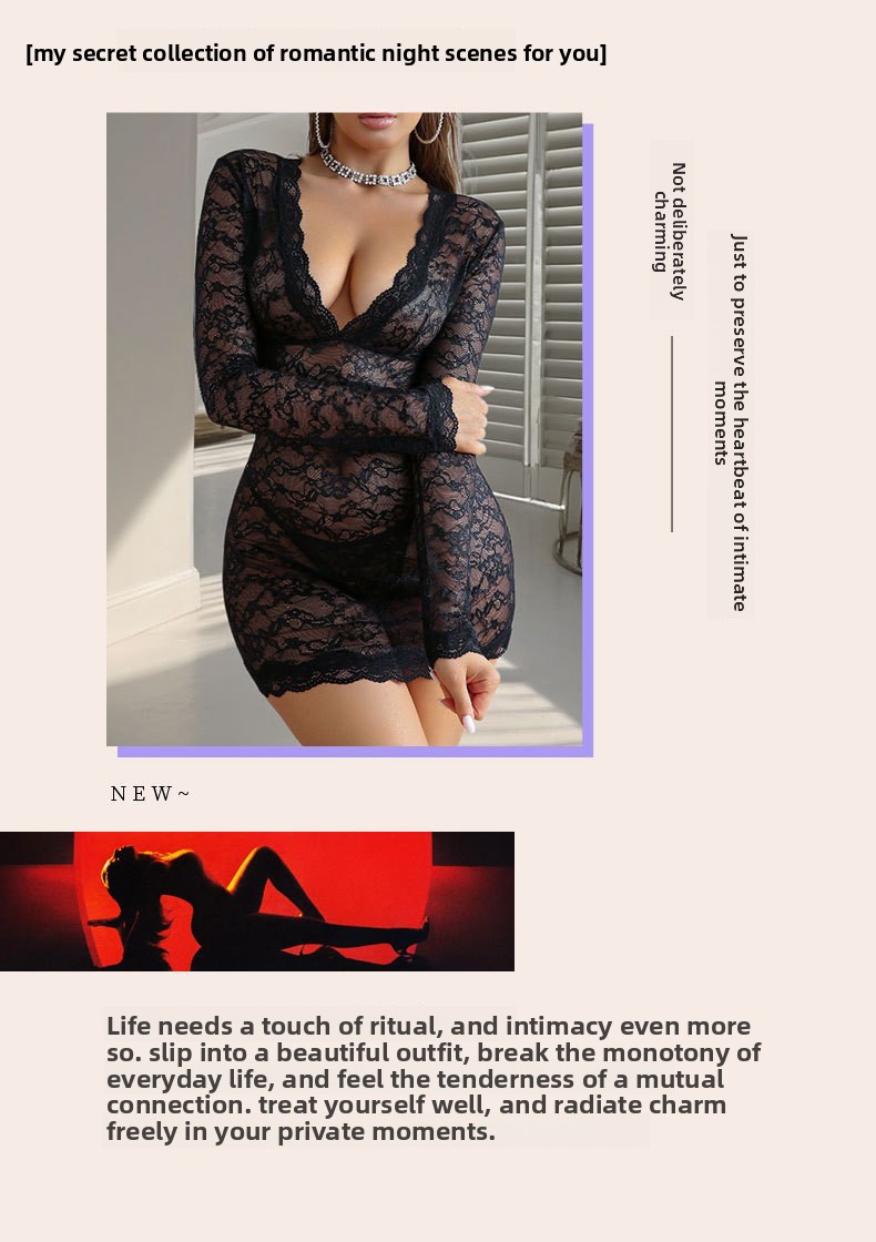 Black Lace See-through Bodysuit product detail 3