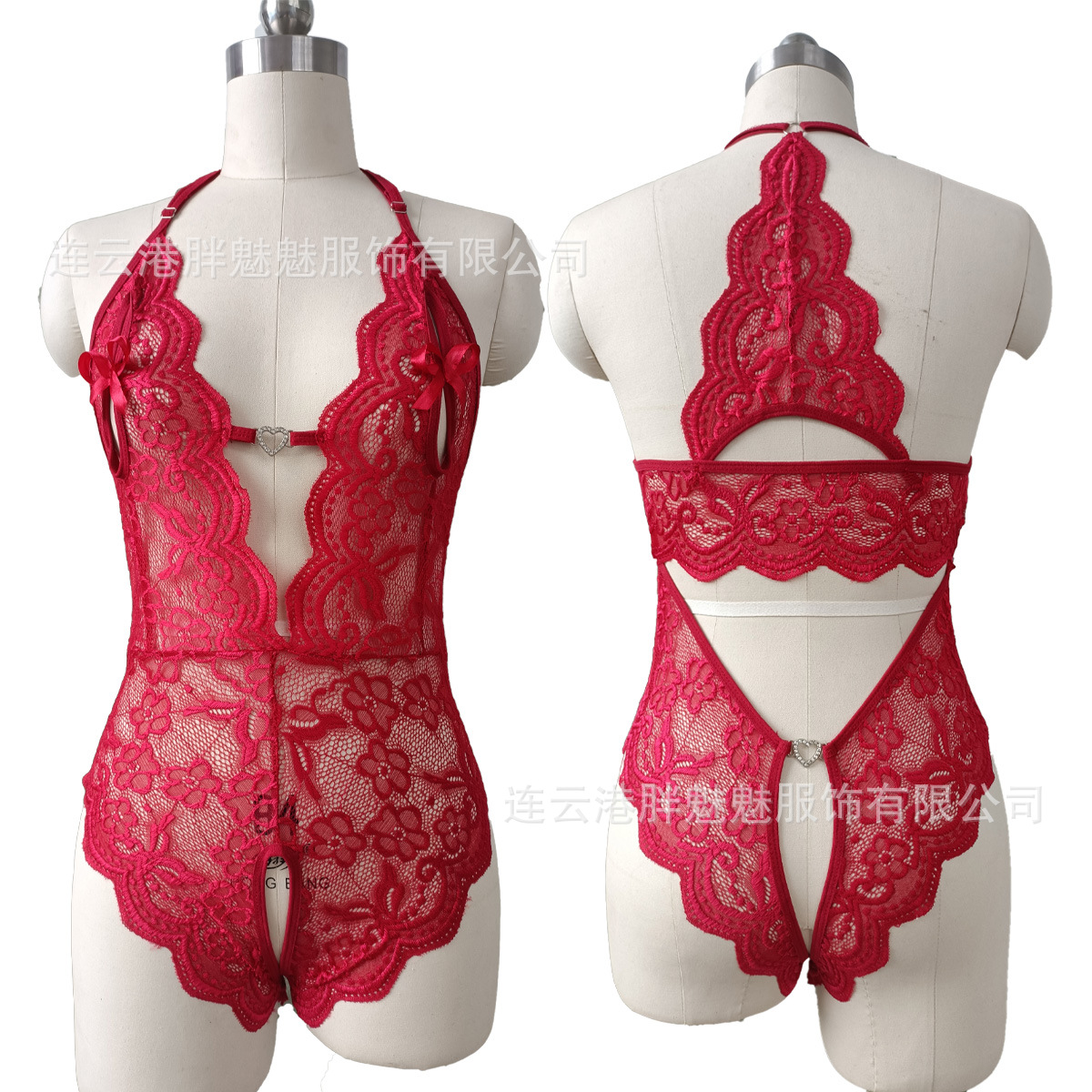 Plus Size Heart Lace Crotchless Bodysuit product detail 2