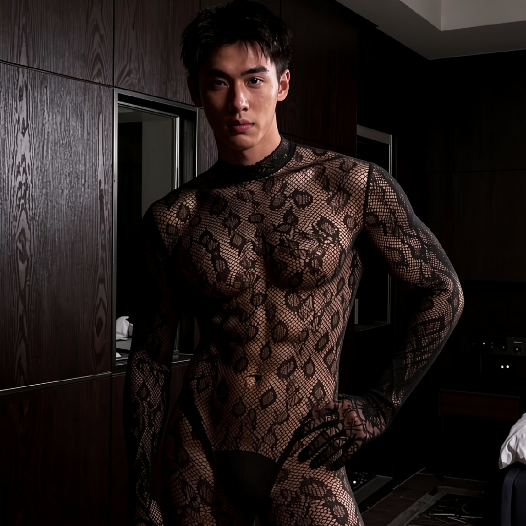 Men's Sheer Nylon Fishnet Bodystocking product detail 2