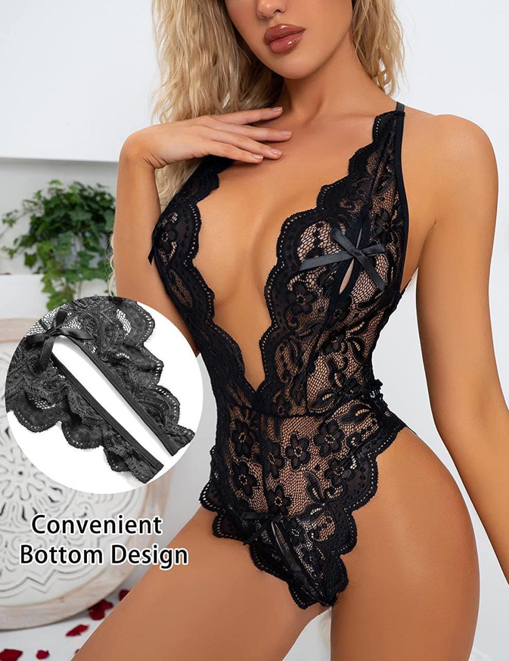 Plus Size Deep V Lace Bodysuit product detail 4