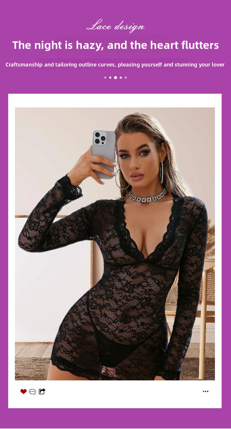 Black Lace See-through Bodysuit product detail 4