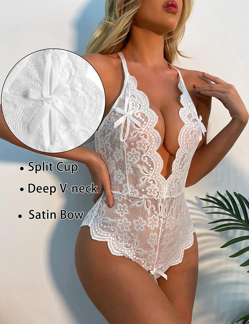 Plus Size Deep V Lace Bodysuit product detail 6
