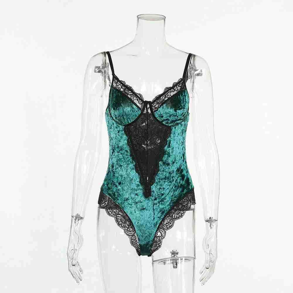 Gold Velvet Underwire Crotchless Bodysuit product detail 2