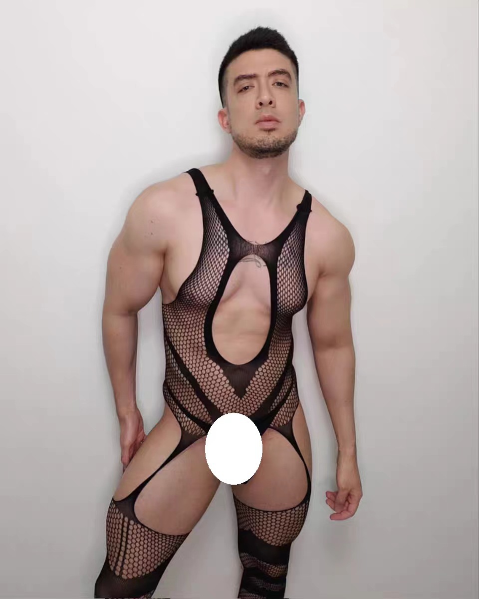 Men's Black Fishnet Bodystocking product detail 1
